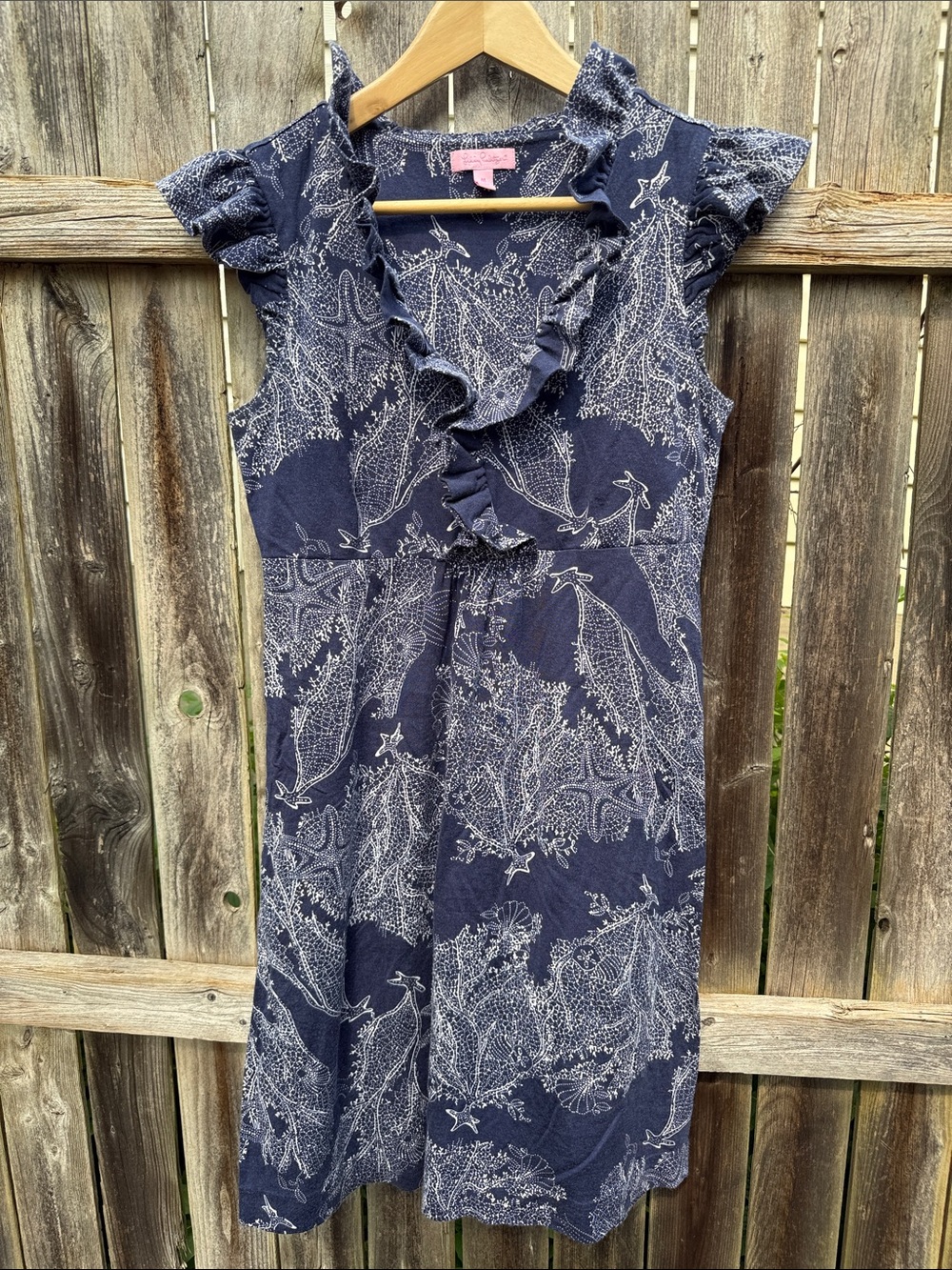 Lilly Pulitzer Clare Dress Navy White Silk Cotton Ruffle Dress